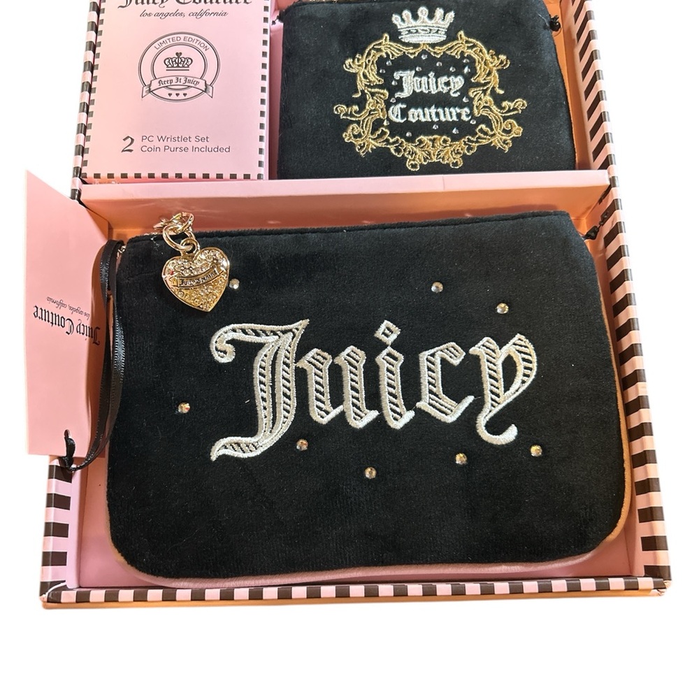 Juicy Couture Black and Gold Velvet Wristlet Clutch